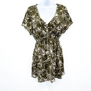 Y2K 2000s BCBG Bcbgmaxazria Floral Print V Neck Wrap Around Tie Back Tunic Top